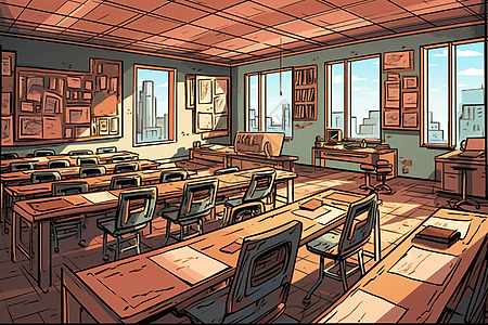 漫画风空旷的教室背景图片