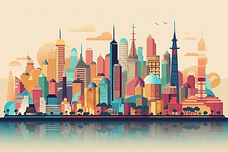彩色城市建筑群背景图片