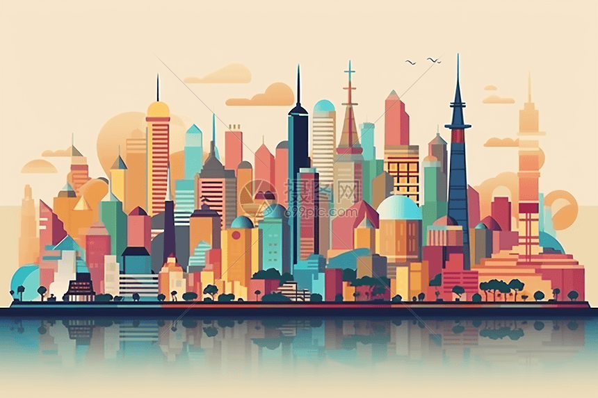 彩色城市建筑群图片