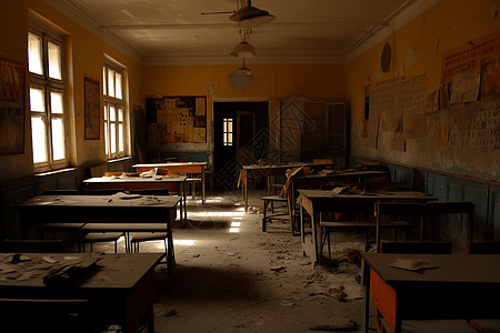遗弃的教室废墟图片