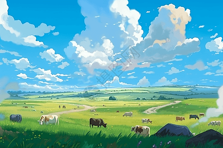 美丽草原上的牛群图片