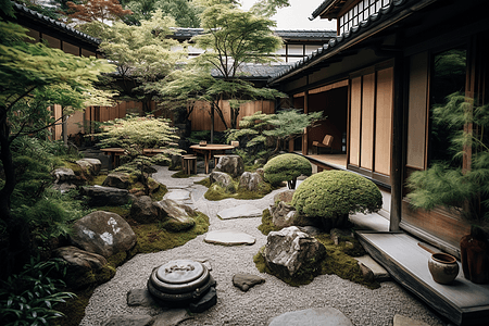 禅意日式花园背景图片