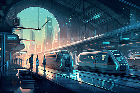 未来城市景观中的火车站图片