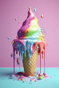 正在融化的彩色冰淇淋图片