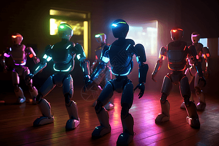 霓虹灯的机器人舞会图片