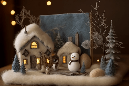 雪人和房屋背景图片