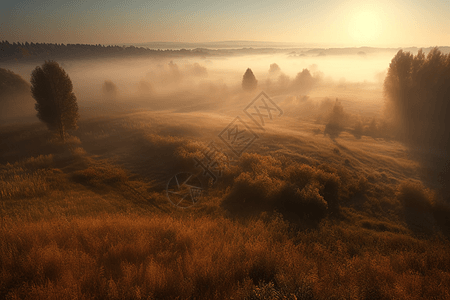 雾天清晨自然草原图片