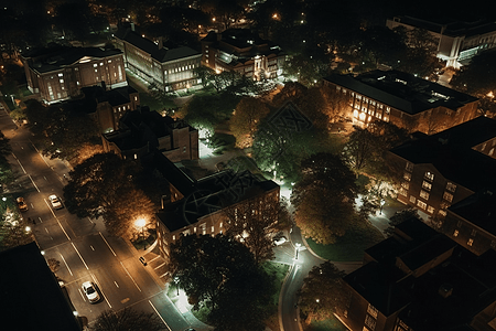 航拍大学校园夜景图片