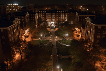 大学校园夜景航拍图片