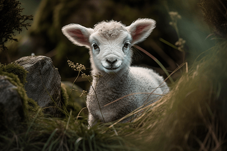 野外草地里的羊羔图片