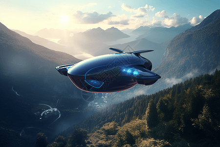 山林飞行的自动驾驶汽车图片