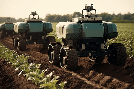 农业机器人在田间执行耕作任务图片
