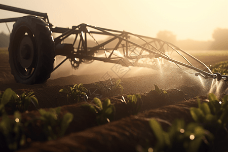 机器人灌溉成排的农作物图片