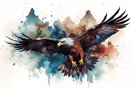 飞翔的鹰水彩泼墨风翱翔的雄鹰插画