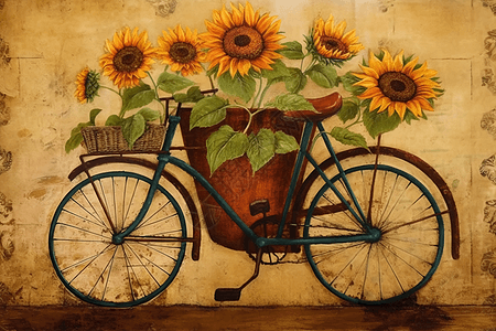 自行车与向日葵背景图片