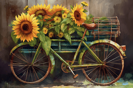 自行车与花朵背景图片