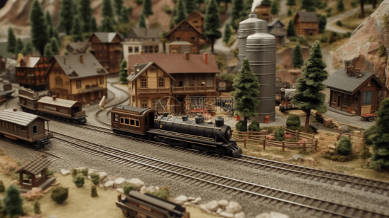 穿越乡村的老式火车模型图片