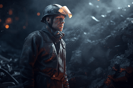 一名戴着头盔煤矿工人背景图片