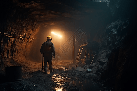 站在煤矿深处的工人图片