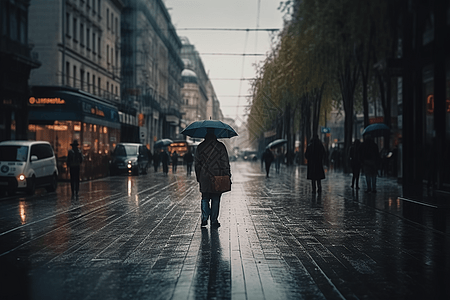 雨中女孩背影图片