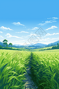 晴空万里的稻田图片