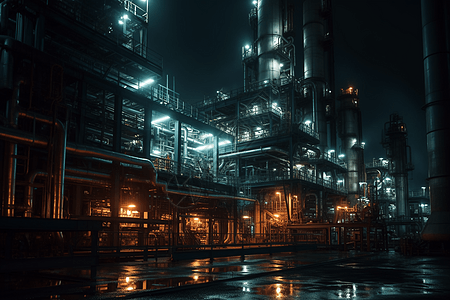 化工厂综合体的夜景高清图片