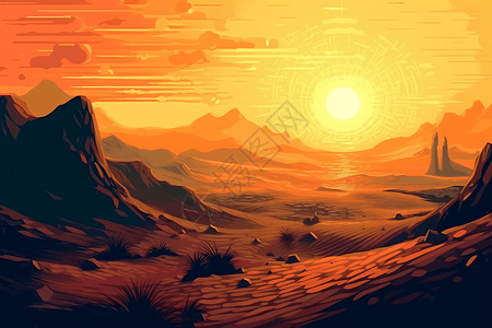 沙漠夕阳景观图片