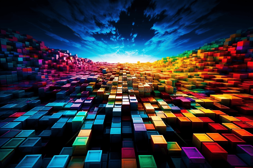 彩色方块的像素世界图片