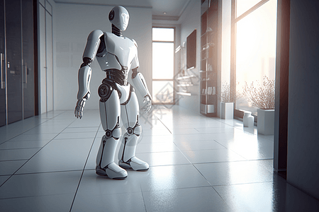 服务机器人在房间行走的机器人背景