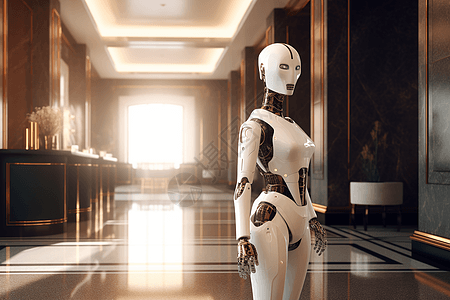 机器人管家直立的白色机器人背景