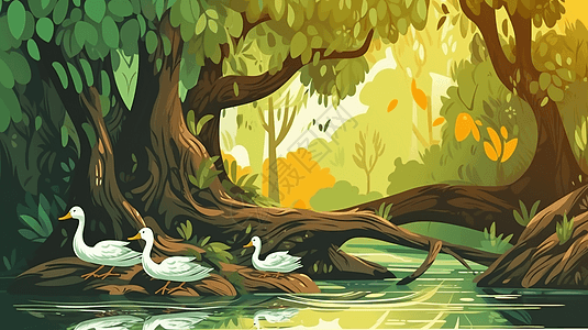 灌木丛的鸭子图片