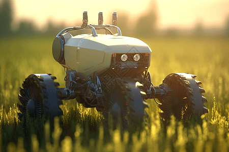 农业机器人特写在农场图片