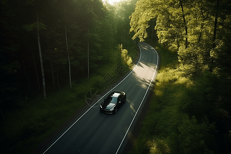 黑色光影汽车在行驶背景