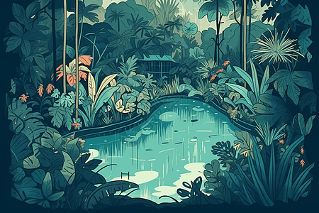 森林中的植物泳池图片