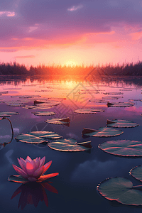 日落时的百合花垫图片