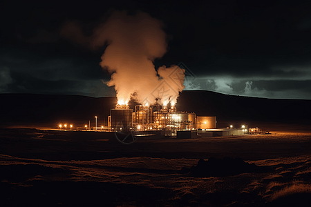 夜间地热发电厂图片