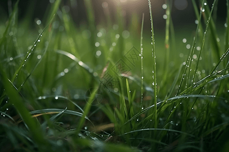 雨后小草草地上的水滴背景