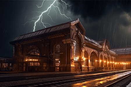 火车站的闪电图片