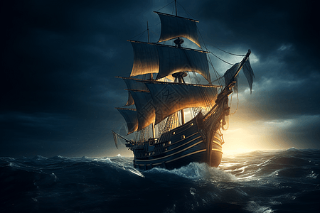 暴风雨中的海盗船图片