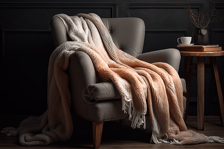 扶手椅和温暖的毯子背景图片