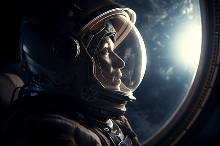 宇航员在飞船观察外太空背景图片
