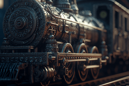 火车复杂机械的详细特写图片