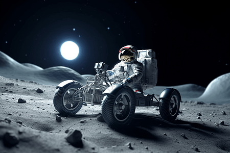 月球上的月球车中的宇航员图片