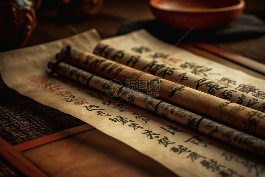 复古宣纸汉字书法图片