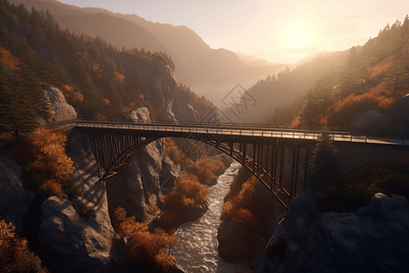 大山河流上的桥梁图片