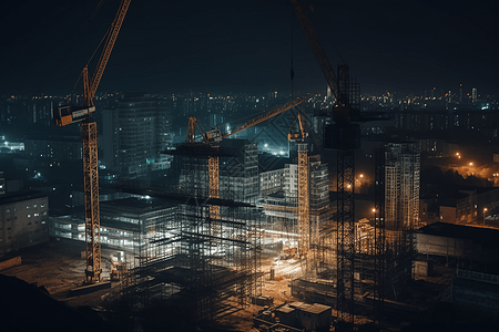 夜间工地夜晚施工的工程背景