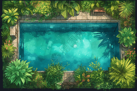 被植物包围的泳池背景图片