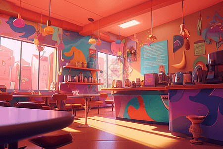 五彩缤纷的咖啡店图片
