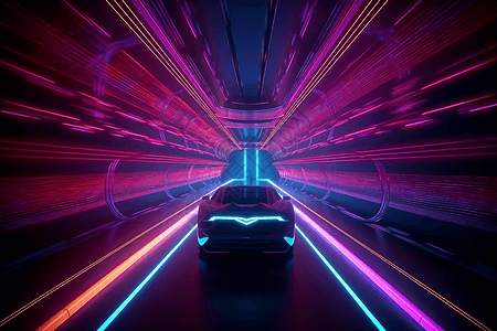 自动驾驶汽车通过霓虹灯图片