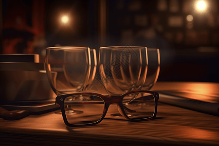 酒吧吧台上的酒杯眼镜图片